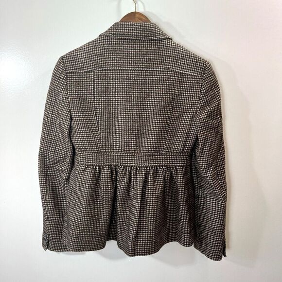 Banana Republic Women’s Wool Blend Houndstooth Blazer Size S 2 Brown Britishcore - Picture 2 of 9